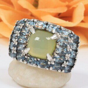 Sterling Silver Unique Blue Topaz Cocktail Dinner Ring Size 10
